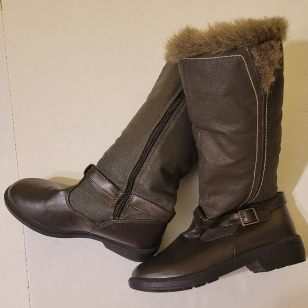 NWOT Aquastop Brand Stylish Brown Faux Fur-Lined Ladies Chic Boots, Size 9M